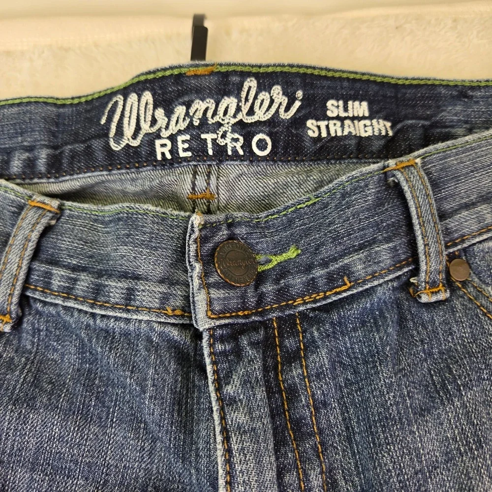 Wrangler Retro Mens Slim Straight Leg Medium Wash Denim Jeans 88MWZDK 33x36